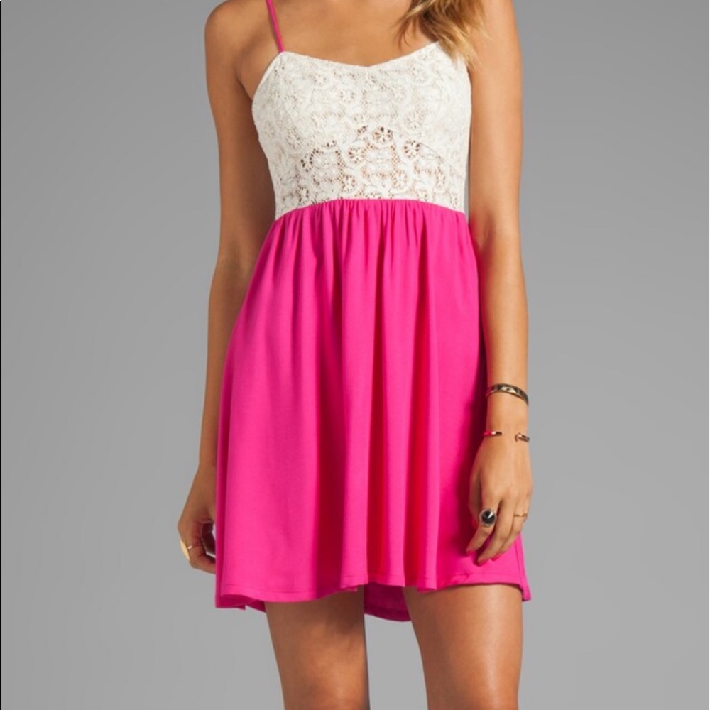 Revolve pink lace top dress